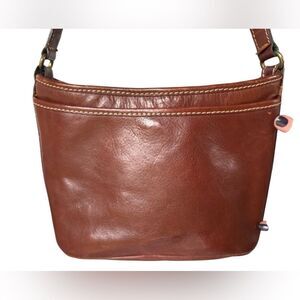Talbots Vintage Handbag Brown Leather Shoulder Bag Purse Made In Italy
